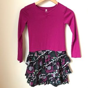Tea Collection Pink + Black Floral Ruffle Dress